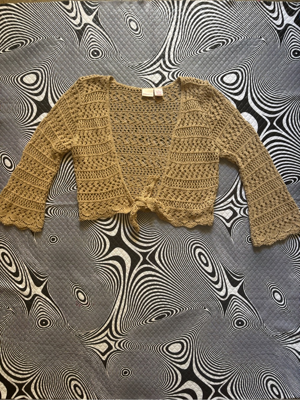 Y2K cottage core Crochet Tie-Front Bolero Cardigan in Camel